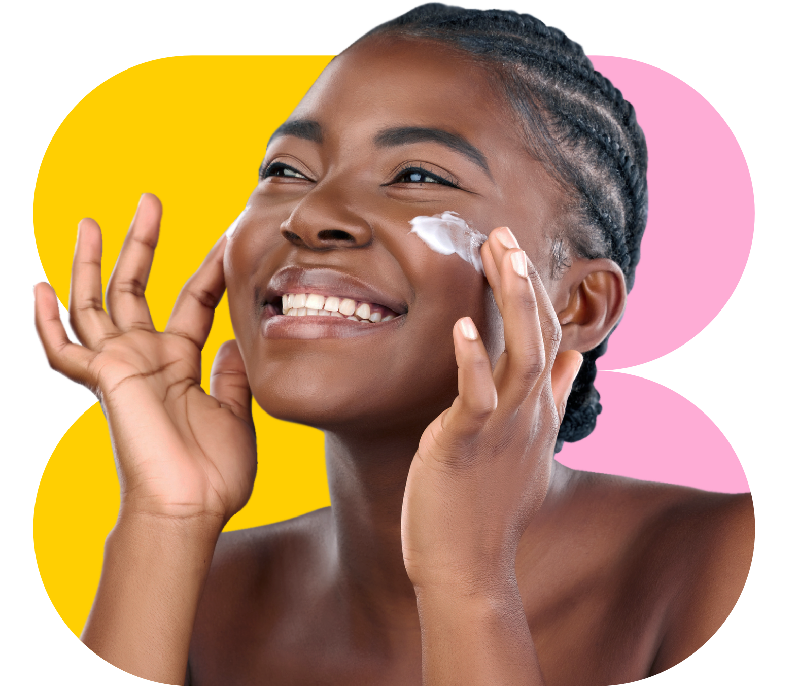 A woman who is applying cream on her face.